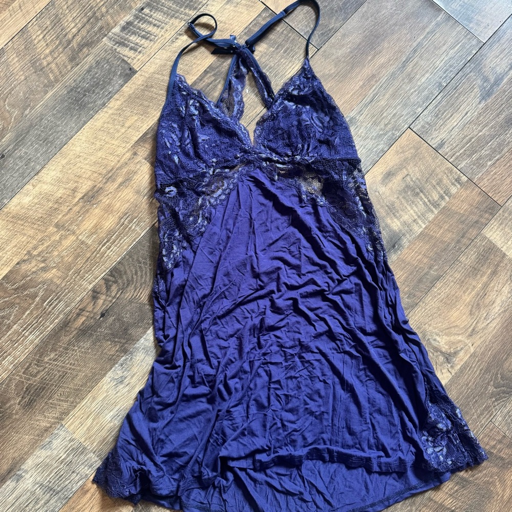 Lace Criss Cross back  Chemise in Rich Purple